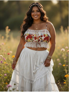 Lottie & Holly Band of Gypsies floral boho crop top sz xl